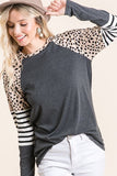 Leopard & Stripes Sleeve Top