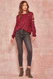 Cut-Out Sleeves Top-Deep Red
