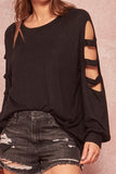 Cut-Out Sleeves Top-Black