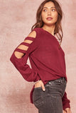 Cut-Out Sleeves Top-Deep Red